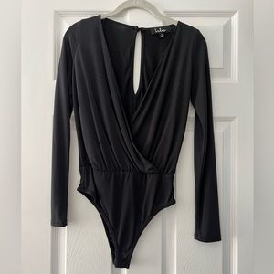Lulu’s open front long sleeve black body suit
